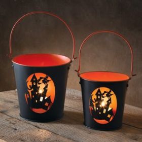 Set of Two Haunted House Bucket Luminaries