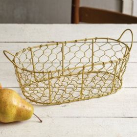 Oval Chicken Wire Basket with Handles  -  Gold