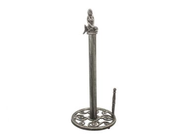Antique Silver Cast Iron Mermaid Paper Towel Holder 16""