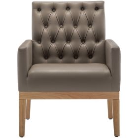 PU Leather Accent Chair, Upholstered Lounge Single Sofa Armchair, Comfortable Armchair with Wooden Legs in Log Color, Modern Button Reading Chair for