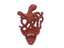 Rustic Red Cast Iron Wall Mounted Octopus Bottle Opener 6""