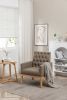 PU Leather Accent Chair, Upholstered Lounge Single Sofa Armchair, Comfortable Armchair with Wooden Legs in Log Color, Modern Button Reading Chair for