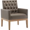 PU Leather Accent Chair, Upholstered Lounge Single Sofa Armchair, Comfortable Armchair with Wooden Legs in Log Color, Modern Button Reading Chair for