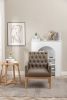 PU Leather Accent Chair, Upholstered Lounge Single Sofa Armchair, Comfortable Armchair with Wooden Legs in Log Color, Modern Button Reading Chair for