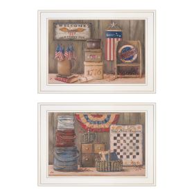 "God Bless / Sweet Land" 2-Piece Vignette by Pam Britton, White Frame