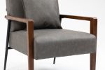Mid-Century Modern Accent Chair, Upholstered Leather Armchair with Solid Wood Armrest & Removable Cushions, Comfy Retro Leisure Chair Reading Chair fo