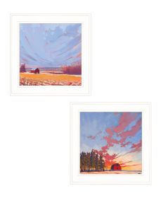 "Scenic Landscapes With Barns" 2-Piece Vignette by Jim Musial, Ready to Hang Framed Print, White Frame