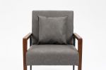 Mid-Century Modern Accent Chair, Upholstered Leather Armchair with Solid Wood Armrest & Removable Cushions, Comfy Retro Leisure Chair Reading Chair fo