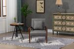 Mid-Century Modern Accent Chair, Upholstered Leather Armchair with Solid Wood Armrest & Removable Cushions, Comfy Retro Leisure Chair Reading Chair fo