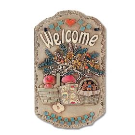 Welcome Sign, "Baskets" Porch Decor, Resin Slate Plaque, Ready To Hang Decor