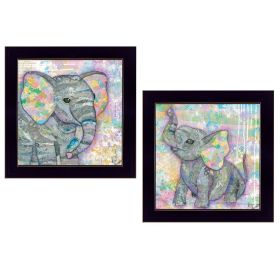 "Elephant I & II" 2-Piece Vignette By Lisa Morales, Ready to Hang Framed Print, Black Frame