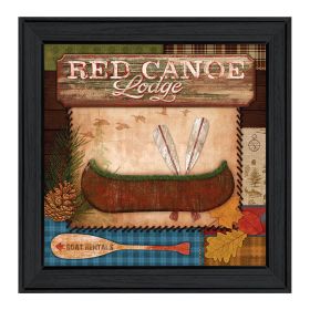 "Red Canoe Lodge" by Artisan Mollie B. , Ready to Hang Framed Print, Black Frame
