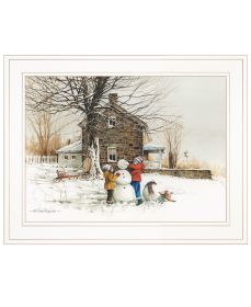 "The Joy of Snow" by Artisan John Rossini, Ready to Hang Framed Print, White Frame