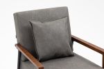 Mid-Century Modern Accent Chair, Upholstered Leather Armchair with Solid Wood Armrest & Removable Cushions, Comfy Retro Leisure Chair Reading Chair fo
