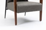 Mid-Century Modern Accent Chair, Upholstered Leather Armchair with Solid Wood Armrest & Removable Cushions, Comfy Retro Leisure Chair Reading Chair fo