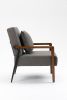 Mid-Century Modern Accent Chair, Upholstered Leather Armchair with Solid Wood Armrest & Removable Cushions, Comfy Retro Leisure Chair Reading Chair fo