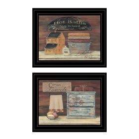 "Hot Bath / Clean Towels 2(17X14) Collection" 2-Piece Vignette By Pam Britton, Black Frame