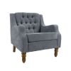 Grey Accent Chair, Living Room Chair, Footrest Chair Set with Vintage Brass Studs, Button Tufted Upholstered Armchair for Living Room, Comfy Reading C