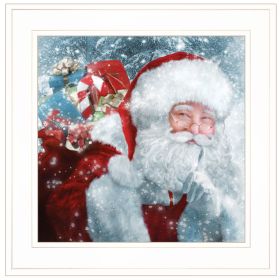 "Santa with Presents" by Bluebird Barn Ready to Hang Holiday Framed Print, White Frame