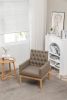 PU Leather Accent Chair, Upholstered Lounge Single Sofa Armchair, Comfortable Armchair with Wooden Legs in Log Color, Modern Button Reading Chair for
