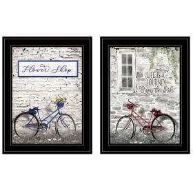 "Romantic Bicycles" 2-Piece Vignette by Lori Deiter, Black Frame