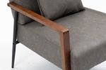 Mid-Century Modern Accent Chair, Upholstered Leather Armchair with Solid Wood Armrest & Removable Cushions, Comfy Retro Leisure Chair Reading Chair fo