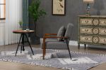 Mid-Century Modern Accent Chair, Upholstered Leather Armchair with Solid Wood Armrest & Removable Cushions, Comfy Retro Leisure Chair Reading Chair fo