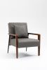 Mid-Century Modern Accent Chair, Upholstered Leather Armchair with Solid Wood Armrest & Removable Cushions, Comfy Retro Leisure Chair Reading Chair fo