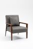 Mid-Century Modern Accent Chair, Upholstered Leather Armchair with Solid Wood Armrest & Removable Cushions, Comfy Retro Leisure Chair Reading Chair fo