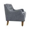Grey Accent Chair, Living Room Chair, Footrest Chair Set with Vintage Brass Studs, Button Tufted Upholstered Armchair for Living Room, Comfy Reading C