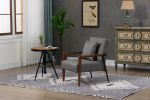 Mid-Century Modern Accent Chair, Upholstered Leather Armchair with Solid Wood Armrest & Removable Cushions, Comfy Retro Leisure Chair Reading Chair fo