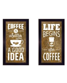 "Life Begins & Ends With Coffee" 2-Piece Vignette by Marla Rae, Ready to Hang Framed Print, Black Frame
