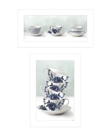 "Tea tower with Cups and Sauces Vignette is by Artisan House Fenway, Ready to Hang Framed Print, White Frame