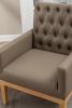 PU Leather Accent Chair, Upholstered Lounge Single Sofa Armchair, Comfortable Armchair with Wooden Legs in Log Color, Modern Button Reading Chair for