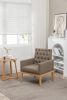 PU Leather Accent Chair, Upholstered Lounge Single Sofa Armchair, Comfortable Armchair with Wooden Legs in Log Color, Modern Button Reading Chair for