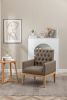 PU Leather Accent Chair, Upholstered Lounge Single Sofa Armchair, Comfortable Armchair with Wooden Legs in Log Color, Modern Button Reading Chair for