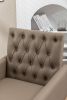 PU Leather Accent Chair, Upholstered Lounge Single Sofa Armchair, Comfortable Armchair with Wooden Legs in Log Color, Modern Button Reading Chair for