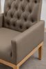PU Leather Accent Chair, Upholstered Lounge Single Sofa Armchair, Comfortable Armchair with Wooden Legs in Log Color, Modern Button Reading Chair for