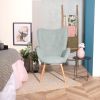 Modern Wingback Accent Armchair Living Room Tufted Fabric Upholstery, MINT GREEN