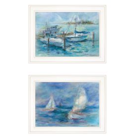 "Dockside" 2-Piece Vignette By Tracy Owen-Cullimore, Ready to Hang Framed Print, White Frame