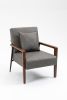 Mid-Century Modern Accent Chair, Upholstered Leather Armchair with Solid Wood Armrest & Removable Cushions, Comfy Retro Leisure Chair Reading Chair fo