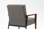 Mid-Century Modern Accent Chair, Upholstered Leather Armchair with Solid Wood Armrest & Removable Cushions, Comfy Retro Leisure Chair Reading Chair fo