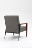 Mid-Century Modern Accent Chair, Upholstered Leather Armchair with Solid Wood Armrest & Removable Cushions, Comfy Retro Leisure Chair Reading Chair fo