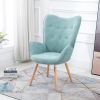 Modern Wingback Accent Armchair Living Room Tufted Fabric Upholstery, MINT GREEN