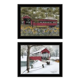 "Billy Jacobs Covered Bridge Collection" III 2-Piece Vignette by Billy Jacobs, Black Frame