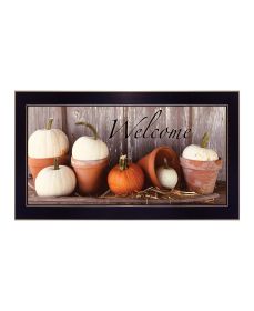 "Welcome Pumpkin Shelf" by Anthony Smith, Ready to Hang Framed Print, Black Frame
