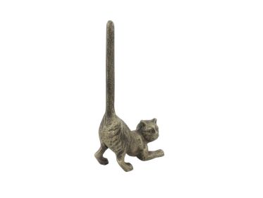 Rustic Gold Cast Iron Cat Paper Towel Holder 10""