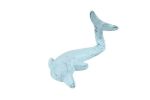 Dark Blue Whitewashed Cast Iron Dolphin Hook 7""