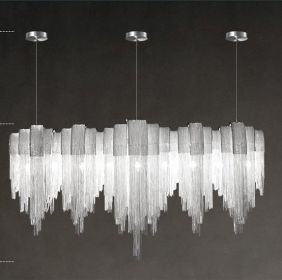 Nordic Luxury Villa Design Tassel Aluminum Chain Living Room Chandelier (Option: Silver-White light-90cm)