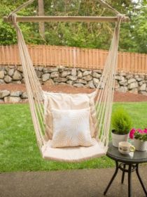 Fringed Blue & Cream Ticking Stripe Hammock Chair (Options: Chair)